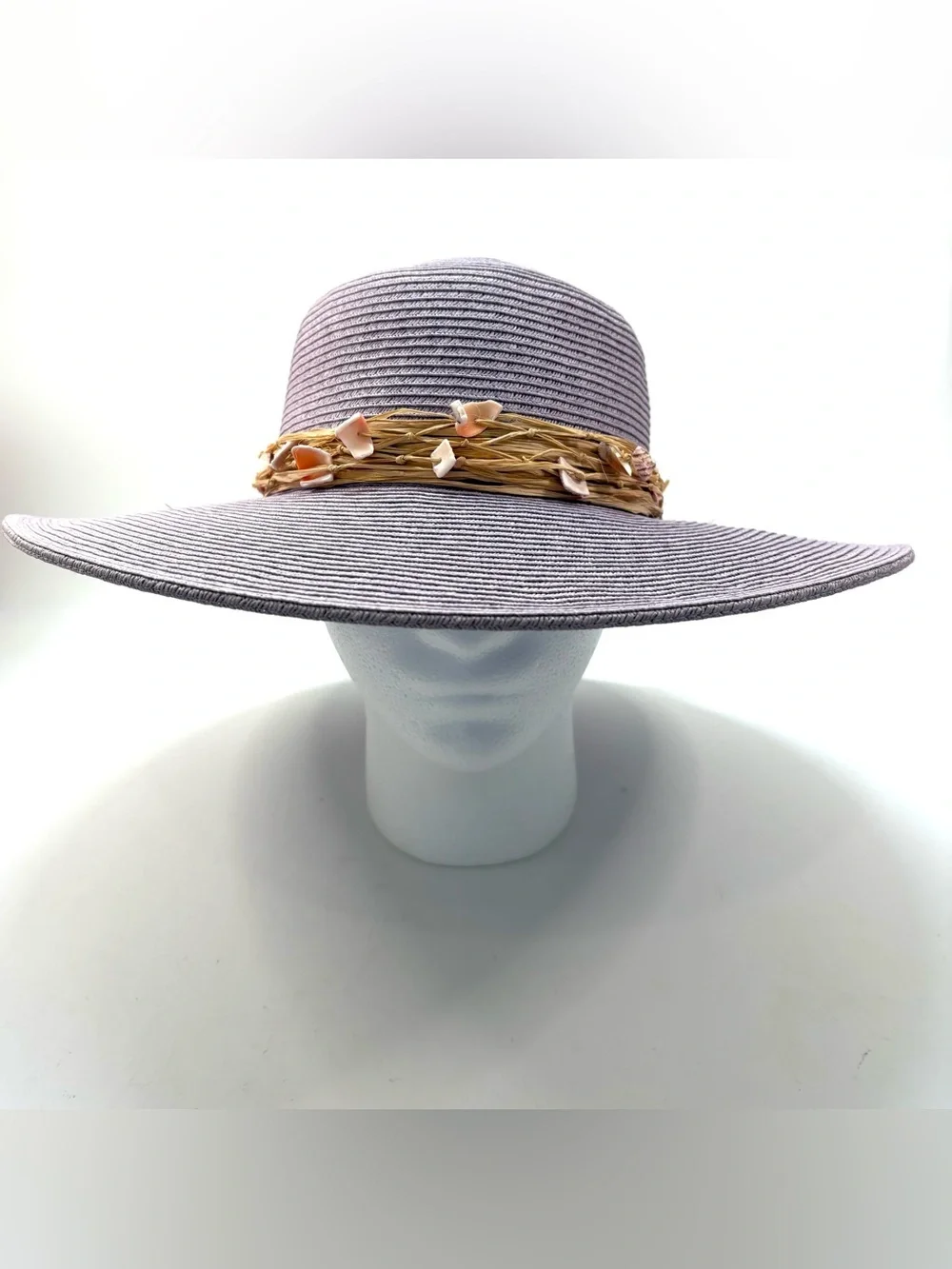 Sun N Sand Floppy Wide Brim Sun Hat Woven Beach Garden Boho Lavender.